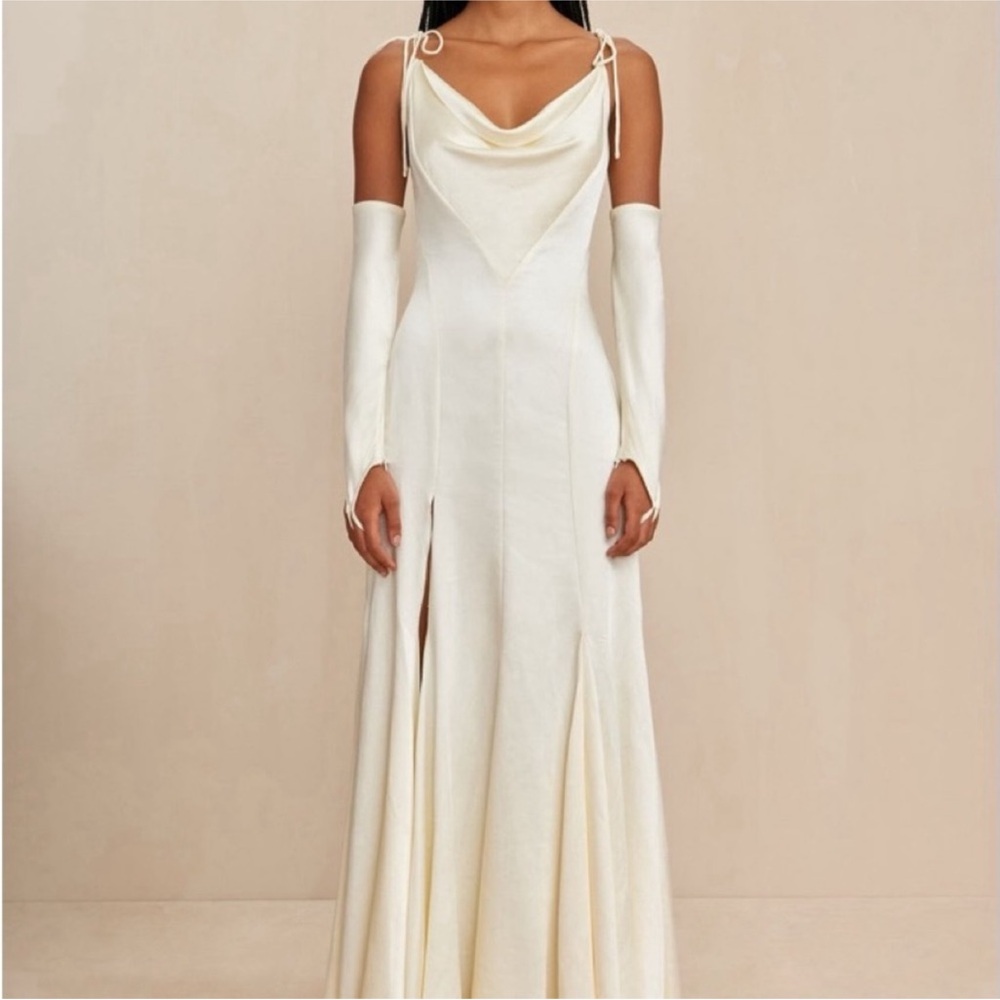 Cult Gaia Elegant Cream Cowl Neck Evening Gown - sleeves not included